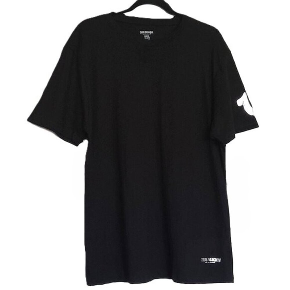 True Religion Men's Tee Shirt Short Sleeve Black Silver Horseshoe Logo EUC Sz  L